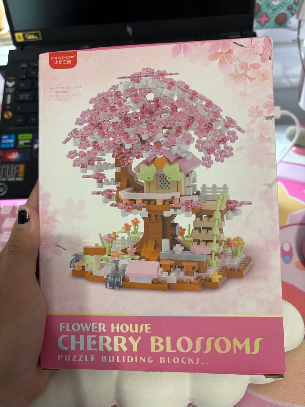 Cherry Blossoms Flower House Building Block Set - Pink/Brown